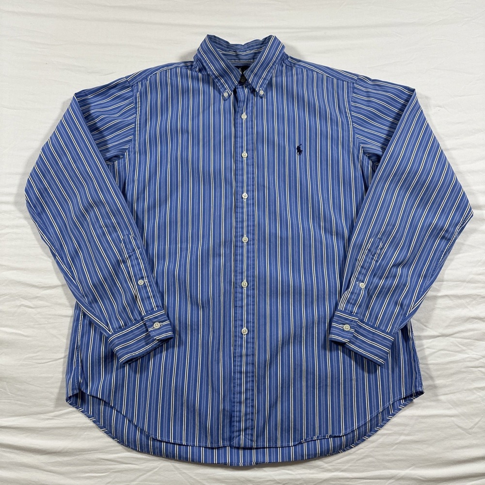 Ralph Lauren Polo Mens Blue Striped Long Sleeve Button Shirt Large Classic Fit